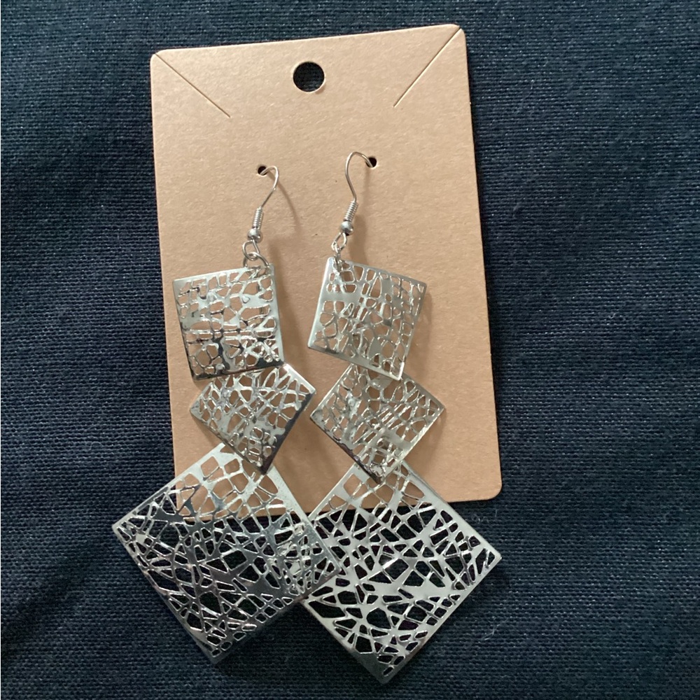 Silver Square Dangle Earring